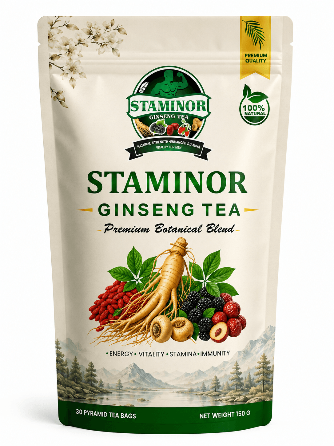 Staminor Ginseng Tea — front of pack